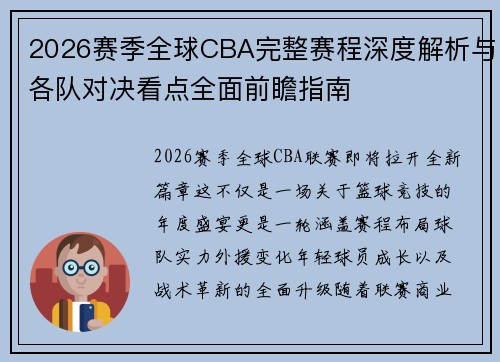 2026赛季全球CBA完整赛程深度解析与各队对决看点全面前瞻指南 2026赛季全球CBA完整赛程深度解析与各队对决看点全面前瞻指南